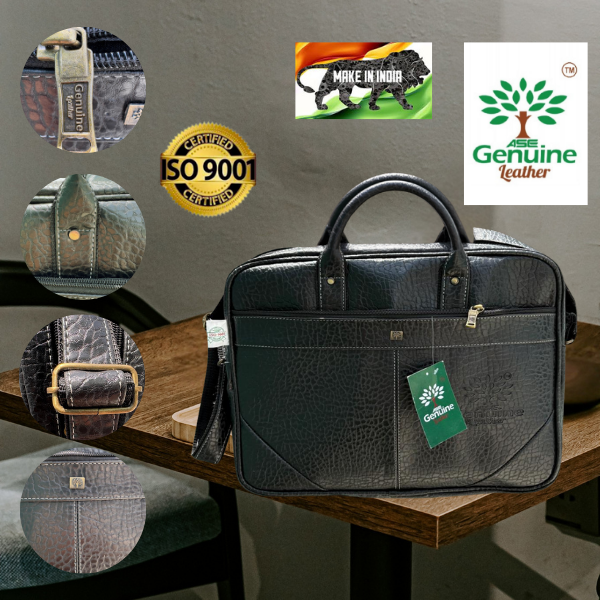 AseGenuineLeather Laptop Bag Black colour - Image 2